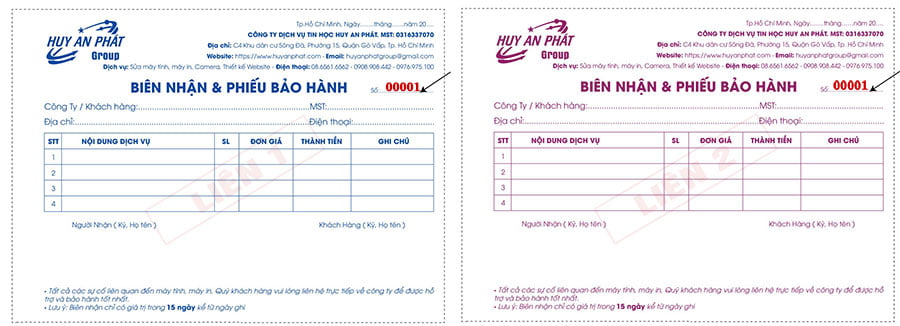 Mẫu phiếu biên nhận - Sửa Máy Tính 24h