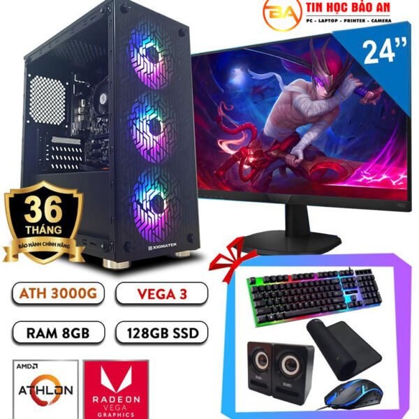 PC Gaming – Máy tính Đồ Họa Athlon 3000G/ A320M/ 8GB/ 120GB/ RX Vega 3 - 24 inch