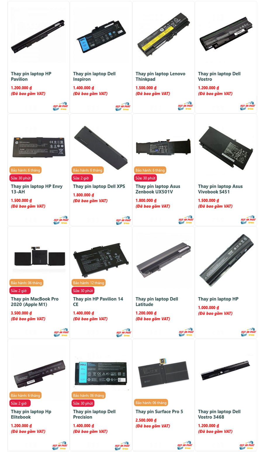 Bảng Giá Thay Một Số Loại Pin Laptop TpHCM