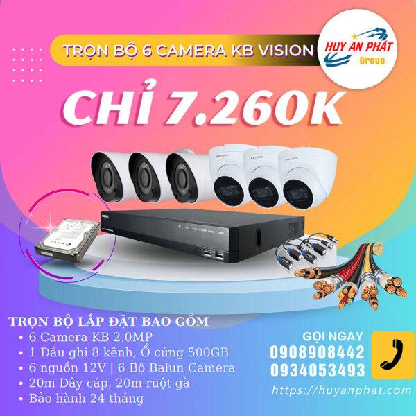 Lắp Đặt Trọn Bộ 6 Camera Analog KBVISION 2MP HD Giá Rẻ
