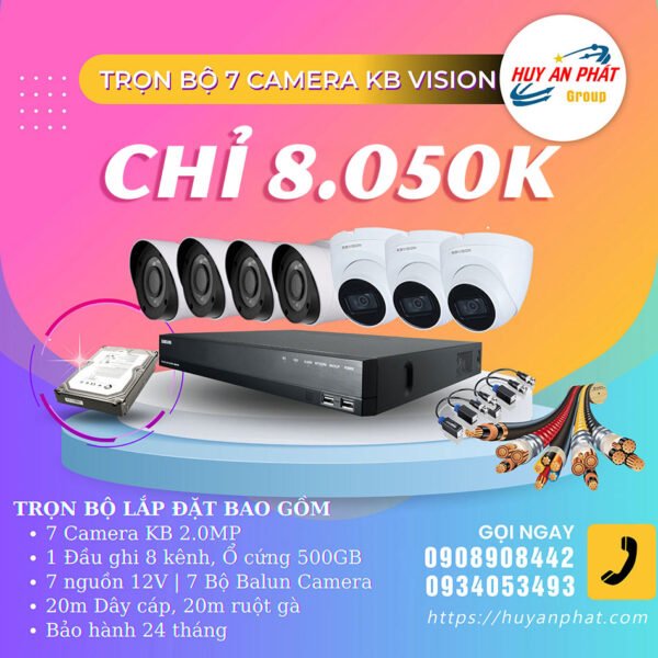 Lắp Đặt Trọn Bộ 7 Camera Analog KBVISION 2MP HD Giá Rẻ