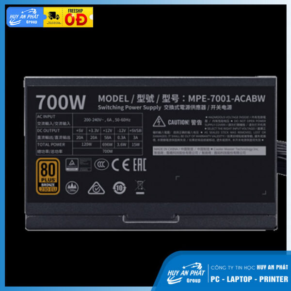 Nguồn Cooler Master 700W MWE 700 V2 230V 80 Plus Bronze (MPE-7001-ACABW-BEU) - Ảnh 2