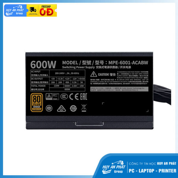 Nguồn Coolermaster MWE 600 BRONZE V2 230V - Ảnh 2