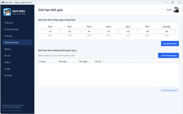 gioi han thoi gian su dung safe kids