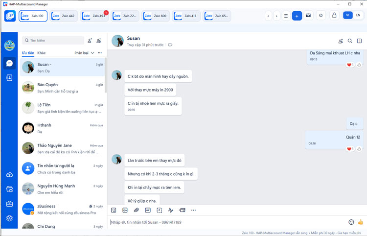 #5 Phần Mềm Đăng Nhập Nhiều Zalo Trên Máy Tính PC Miễn Phí 10 Giao diện phần mềm HAP-Multiaccount Manager