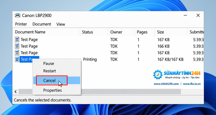 Share Tool Fix Communication Error Canon 2900 3000 3300 10 Xóa huỷ các lệnh in đang bị treo