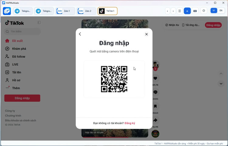 HAP-Multizalo đăng nhập nhiều tài khoản tiktok